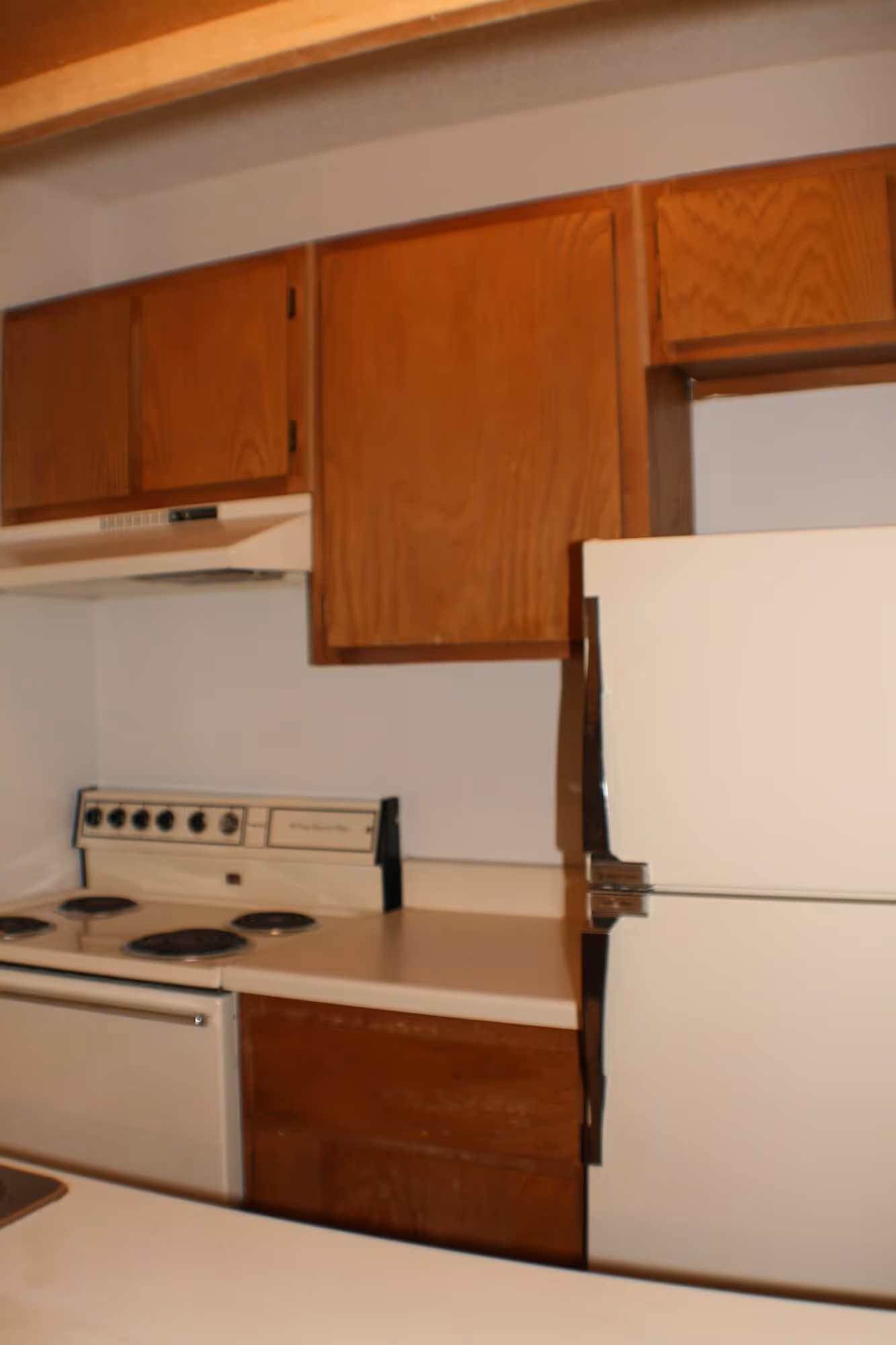 A kitchen within the units of Stadium View Apartments.
